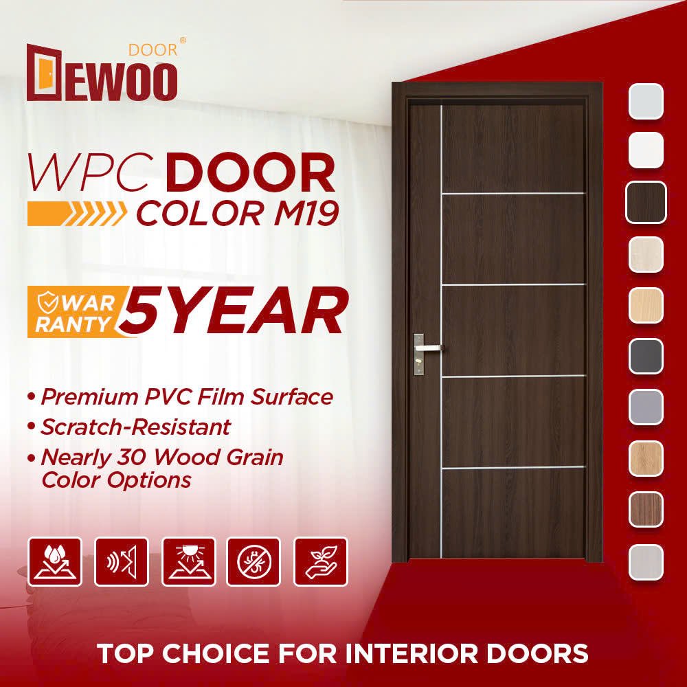 Wholesale Price Waterproof Bathroom WPC PVC laminated film Doors Modern Home PVC Interior Doors With Frame