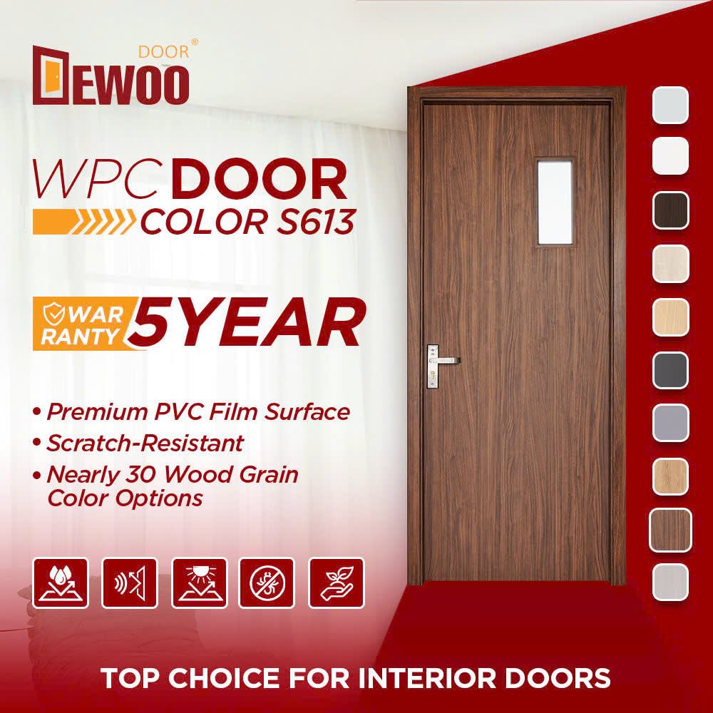 Modern Style WPC Interior Flush Slab Doors New Design Waterproof Composite Finish for Bedroom Bathroom Kitchen-Wholesale