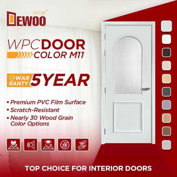Latest Design 2025 WPC Door with PVC Cover Finished Surface Waterproof Bathroom Use Push-Pull Single Swing Interior Door