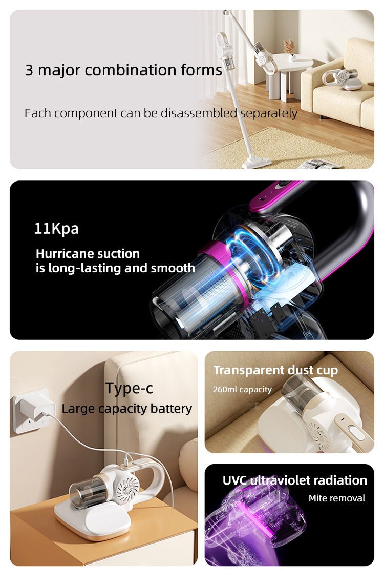 MaoQuan 2025 New Design Cordless Cyclone USB-Powered Vacuum Cleaner 25KPA Suction 8500PA Vacuum for Home Office Corner Cleaning
