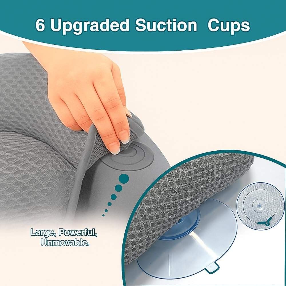 Luxury Bathtub Pillows Head Neck Support 4D Air Mesh Fabric Machine Washable 6 Strong Suction Cups