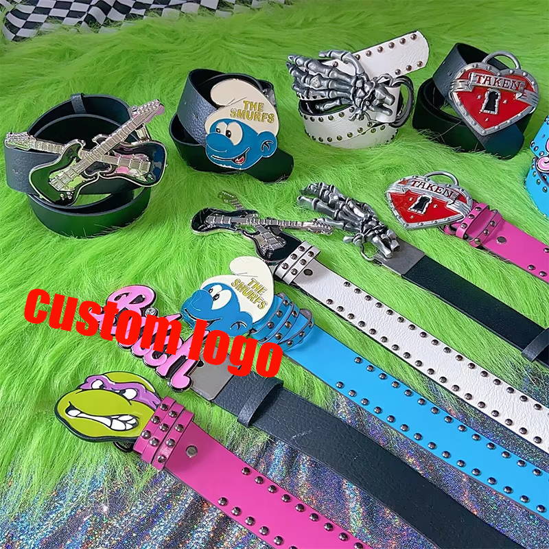 OEM/ODM Fashion Letter Name Metal Punk Studded Rhinestone Belt Women Mens Y2K PU Guenuine Leather Custom Belt Buckles for Jeans