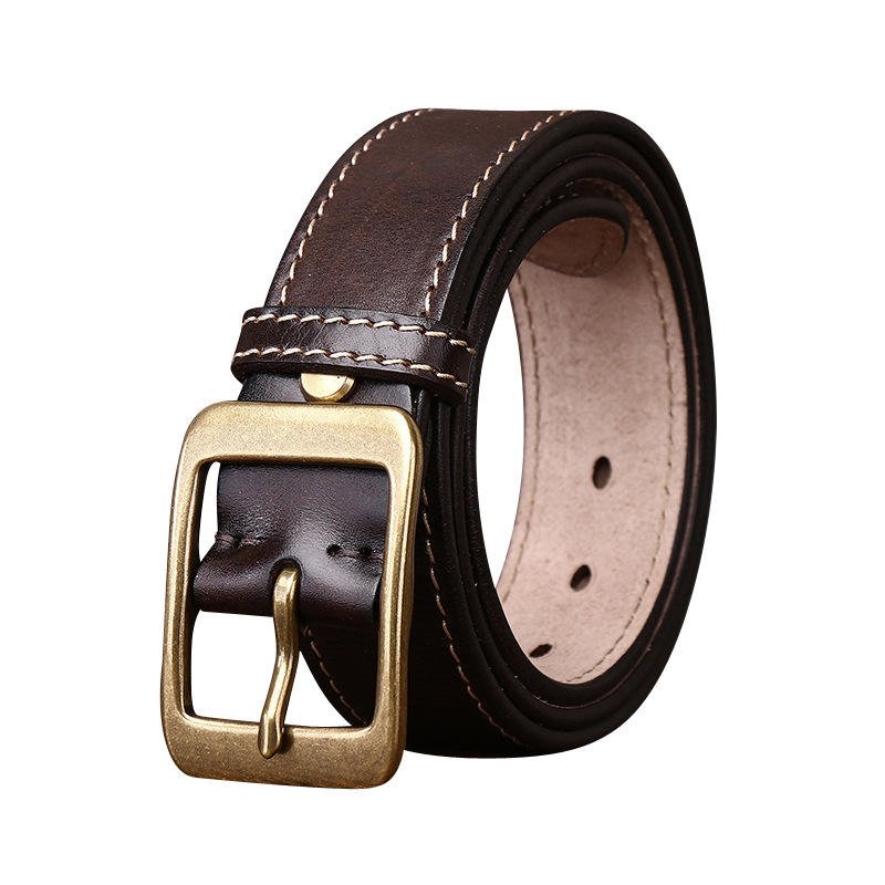 Handmade Vintage Thick Line Decorative Extra-Thick Top-Grain Vegetable-Tanned Leather Men's Stud Buckle All-Match Casual Belt