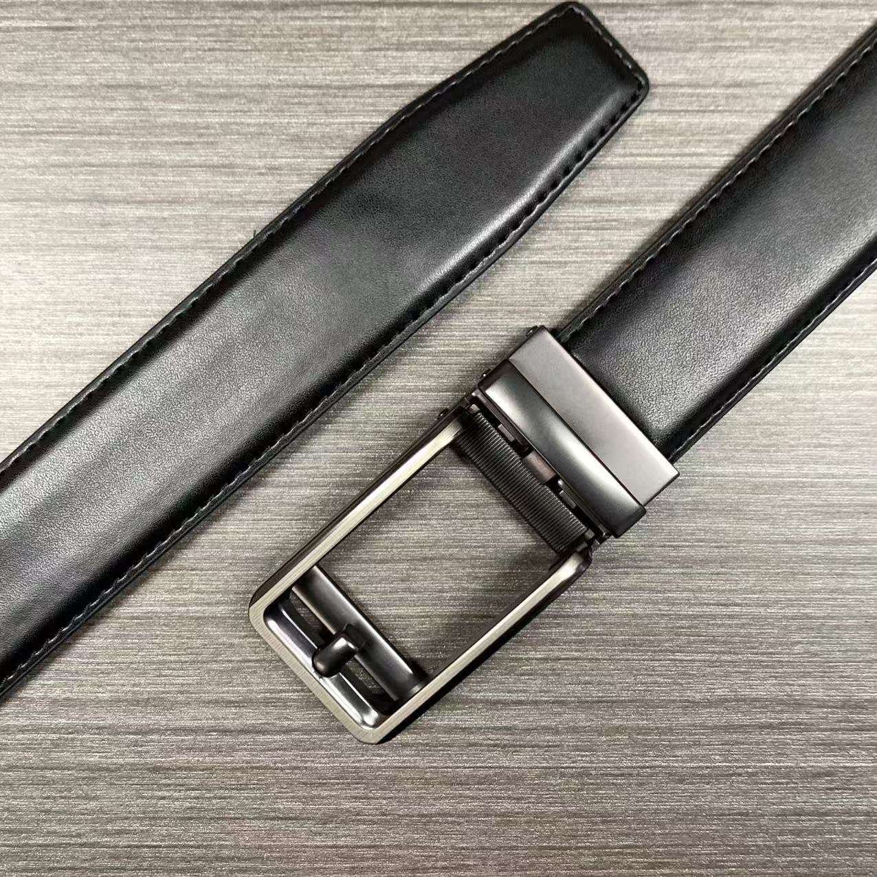 High-End Men's Cow Hide Leather Business Belt Automatic Alloy Buckle Floral Pattern 3.5cm Width 105-130cm Length Casual Fashion