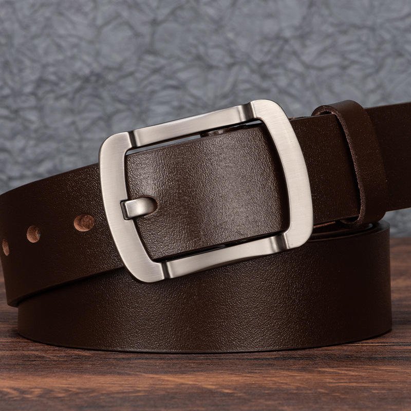 Drop Shipping Vintage Business Waist Belts 3.7cm Wide Genuine Full Grain Leather Cowhide Pin Buckle Real Leather Belt for Man