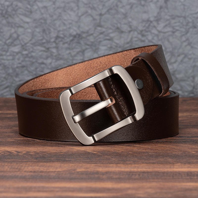 Drop Shipping Vintage Business Waist Belts 3.7cm Wide Genuine Full Grain Leather Cowhide Pin Buckle Real Leather Belt for Man