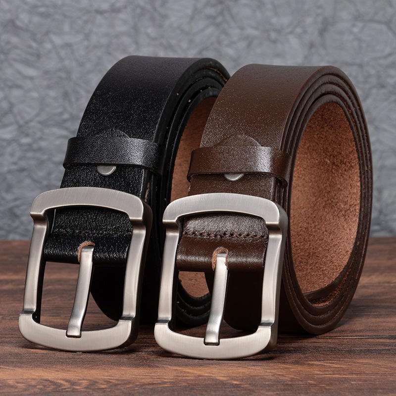Drop Shipping Vintage Business Waist Belts 3.7cm Wide Genuine Full Grain Leather Cowhide Pin Buckle Real Leather Belt for Man
