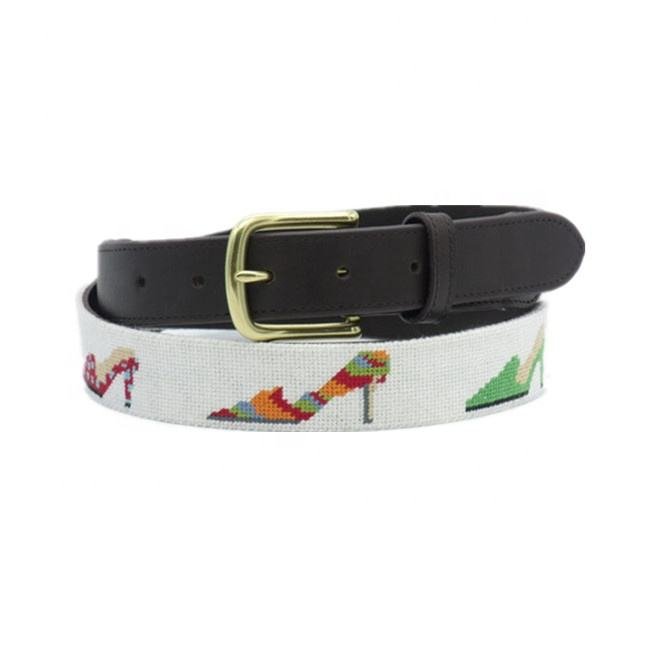 Needlepoint Shoes Custom Hand Stitched Cowhide Leather Belt