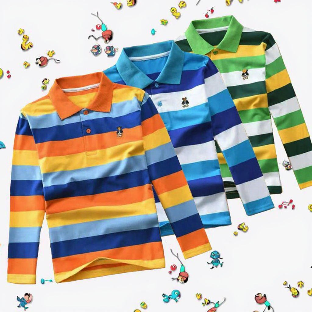 Wholesale Short Sleeve Boys Polo T-Shirts Casual Cotton Baby T-Shirts with Stripe Design Knitted Fabric for Kids Multiple Colors