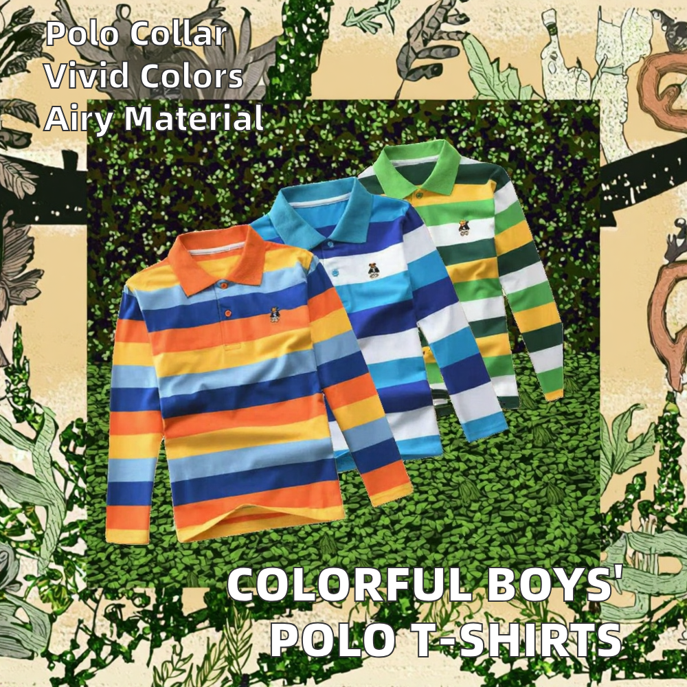 Wholesale Short Sleeve Boys Polo T-Shirts Casual Cotton Baby T-Shirts with Stripe Design Knitted Fabric for Kids Multiple Colors