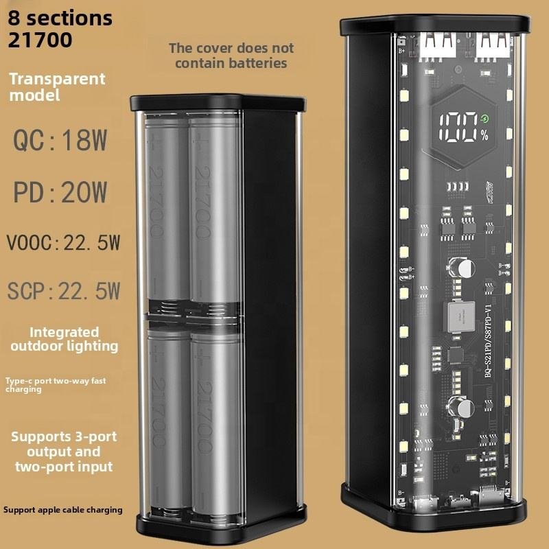 Welding-Free 8-Cell 21700 Battery Case Kit Transparent Power Bank Shell Double USB Fast Flash Charging LED Display Waterproof