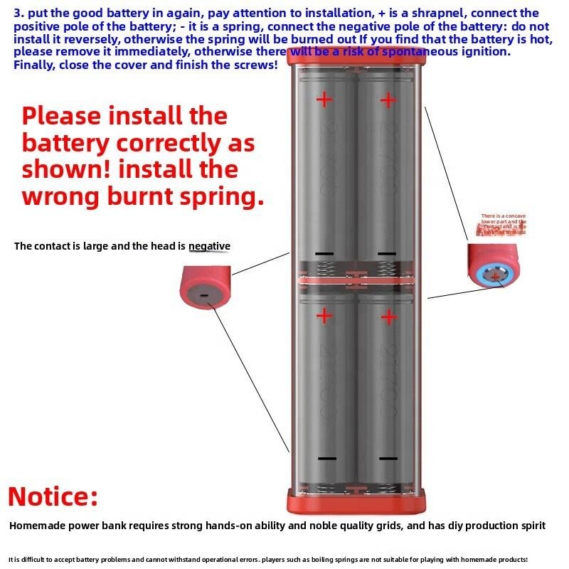 Welding-Free 8-Cell 21700 Battery Case Kit Transparent Power Bank Shell Double USB Fast Flash Charging LED Display Waterproof