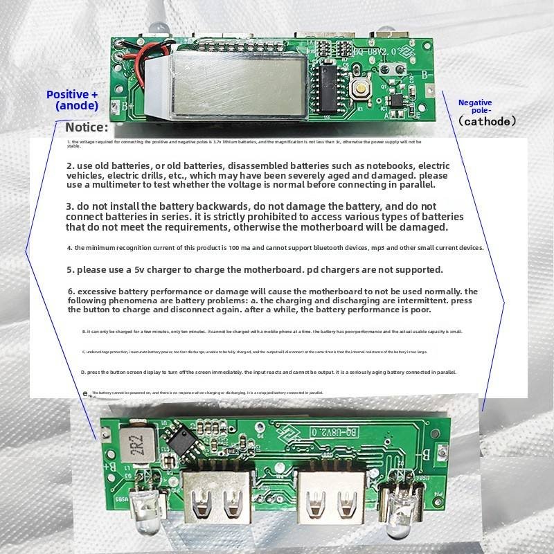 Pinyu A8 Mobile Power Supply Board 3.7V Lithium Battery Boost USB 5V2A with LCD Screen