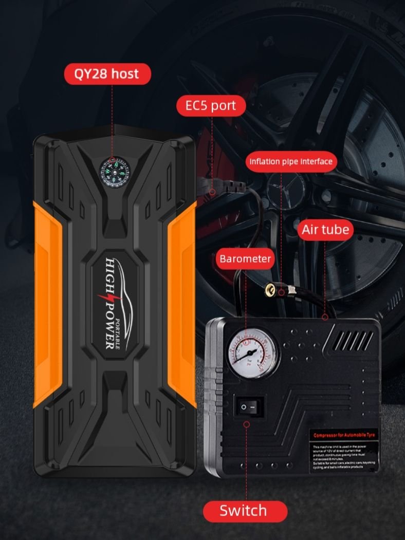 12V Jump Starter Air Compressor 3000A 150PSI Portable Car Battery All Gas/10L Diesel Lithium-ion Polymer Battery Digital Screen