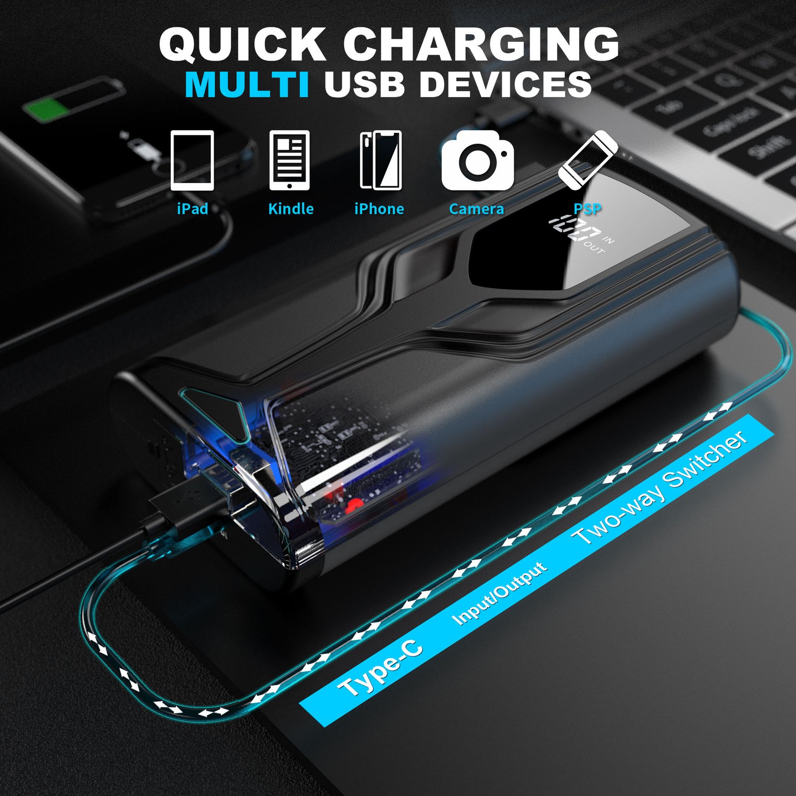 Mocny Rozrusznik Jump Starter Booster Emergency Tool Kit 59.2Wh 16000mAh Powerbank QC3.0 LED Flashlight