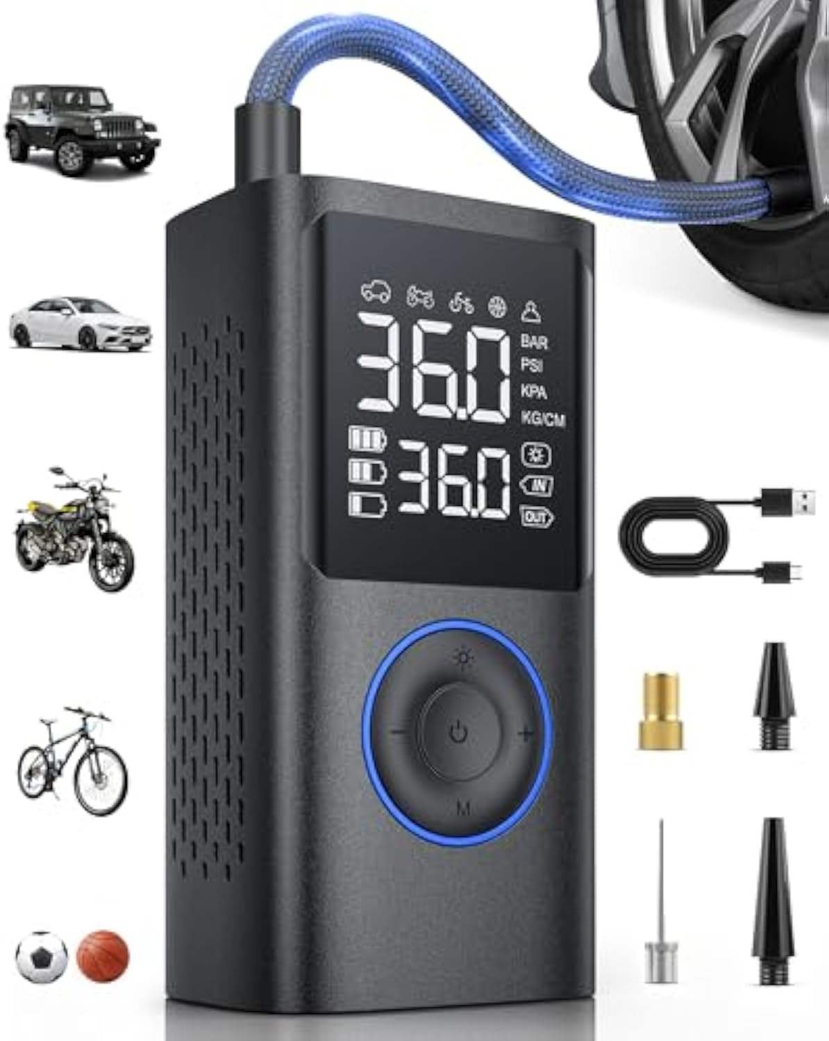 Portable ABS 12V Rechargeable Digital Display Mini Wireless Electric Air Pump with Tire Pressure Monitor for Car Tires