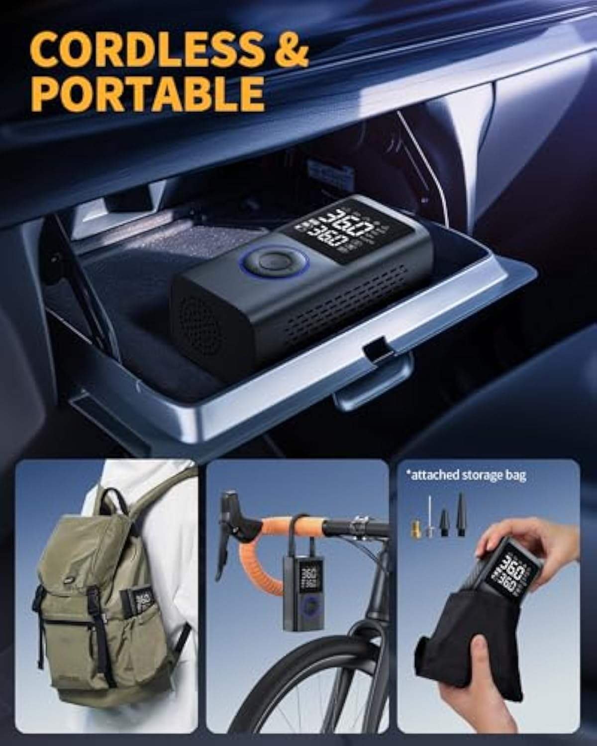 Portable ABS 12V Rechargeable Digital Display Mini Wireless Electric Air Pump with Tire Pressure Monitor for Car Tires