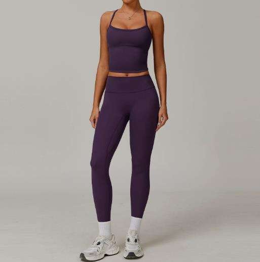 Women Plus Size Stretchy Compression Gym Fitness Yoga Wear Backless Halter Bra Breathable High Waist Leggings 2-Piece Set