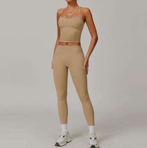 Women Plus Size Stretchy Compression Gym Fitness Yoga Wear Backless Halter Bra Breathable High Waist Leggings 2-Piece Set