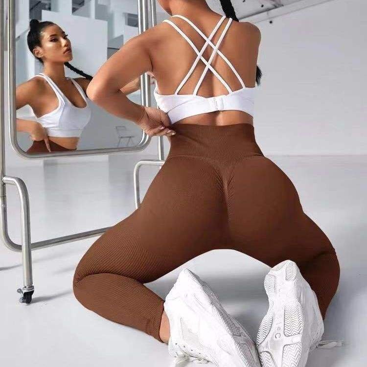 Wholesale Women High Waist Soft Compression Stretchy Comfort Scrunch Butt Seamless Ribbed Gym Legging