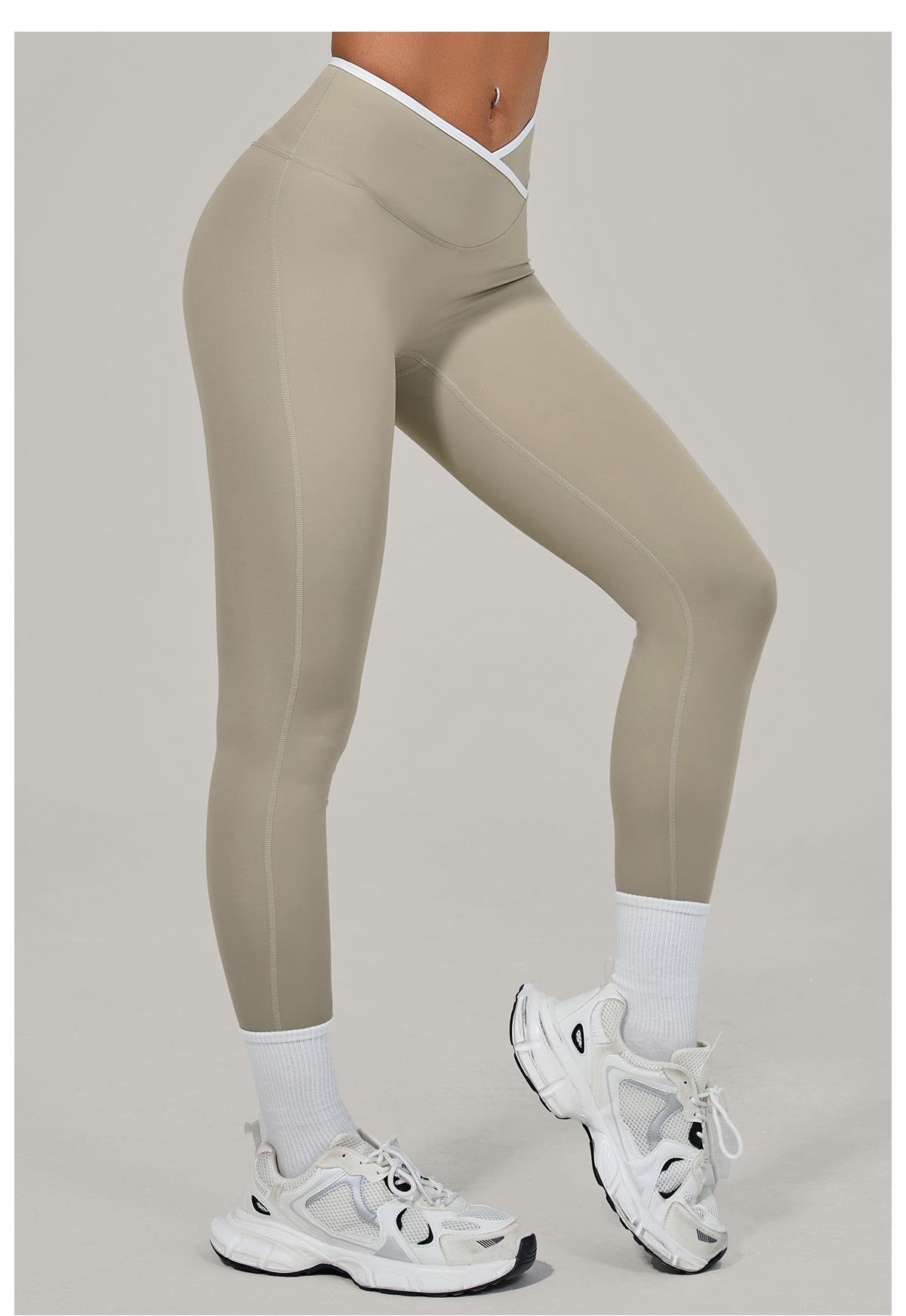 GH Custom Logo Solid Naked Feeling Workout Clothes Yoga Pants Cross V High Waist Elastic Waist Four-Way Stretch Breathable Light