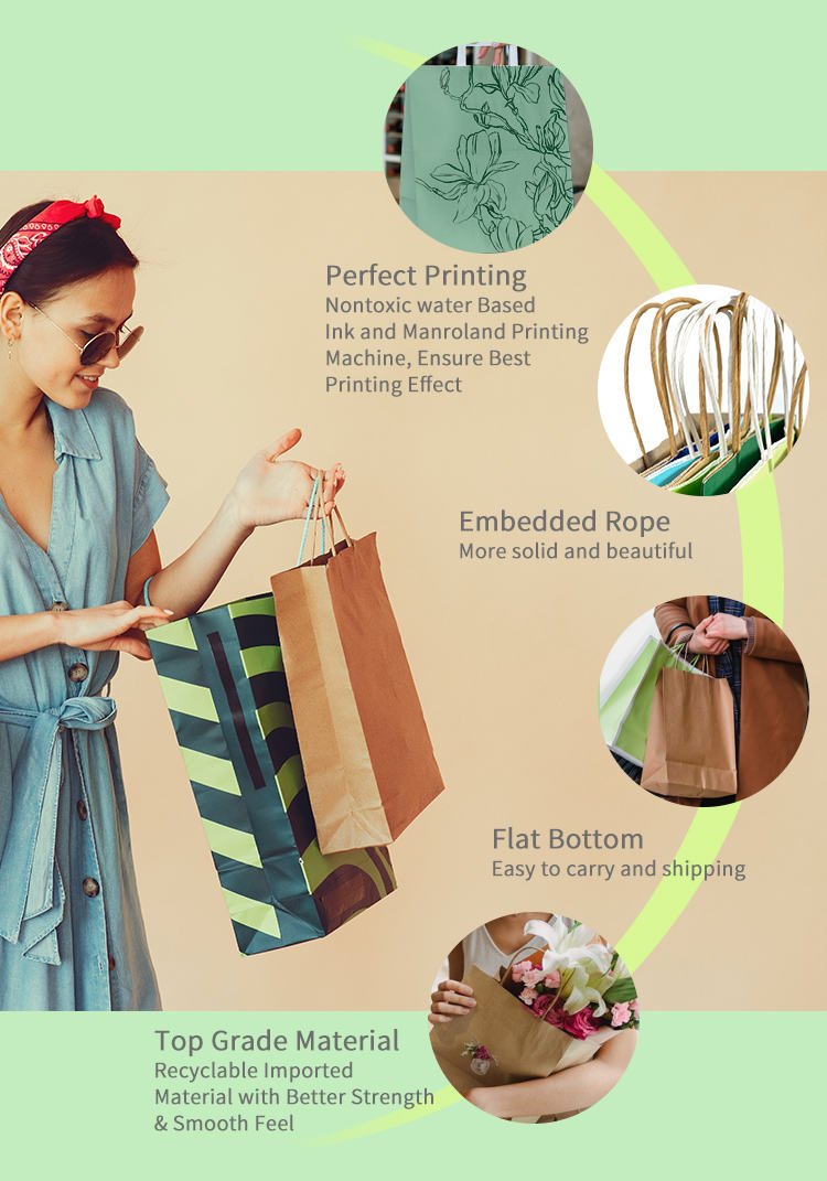 2024 Custom Logo Printed Recycled Brown Kraft Paper Bag Reusable Shopping Bag Handles for Craft Candle Use Hot Selling Gift Bag