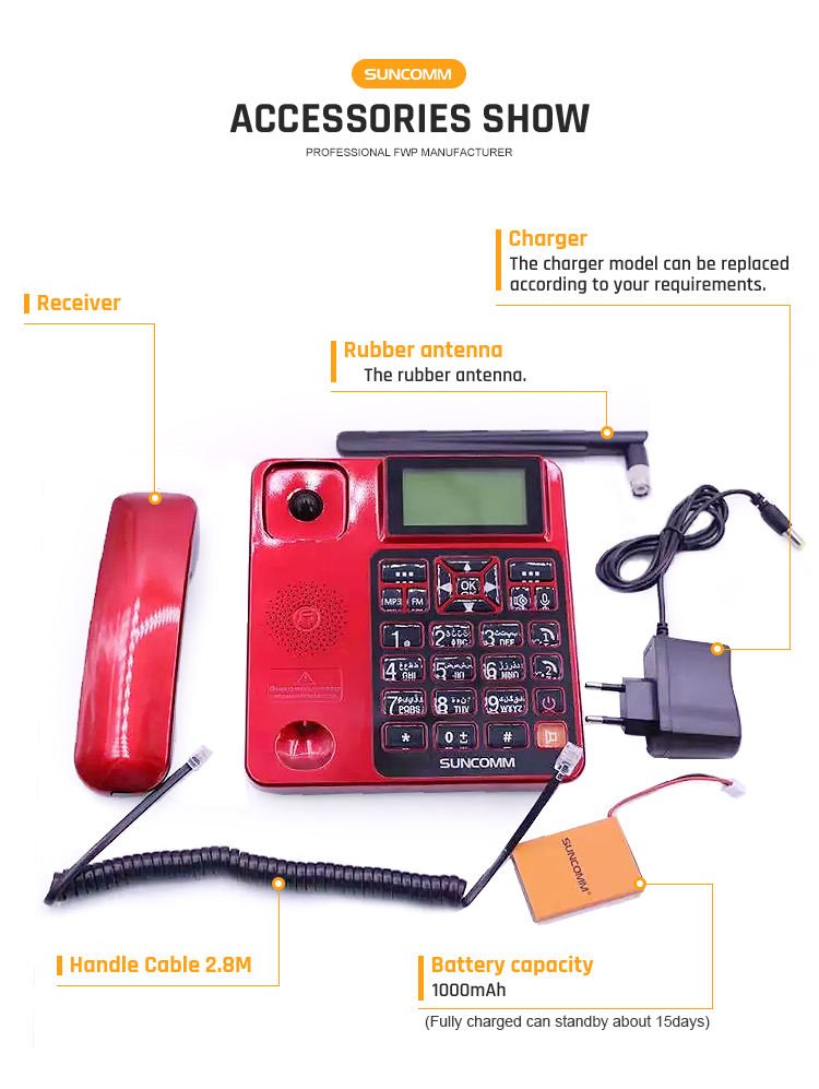 New Wireless Desktop Telephones Suncomm G518 Gsm Landline Cordless Phone for Office Big Battery