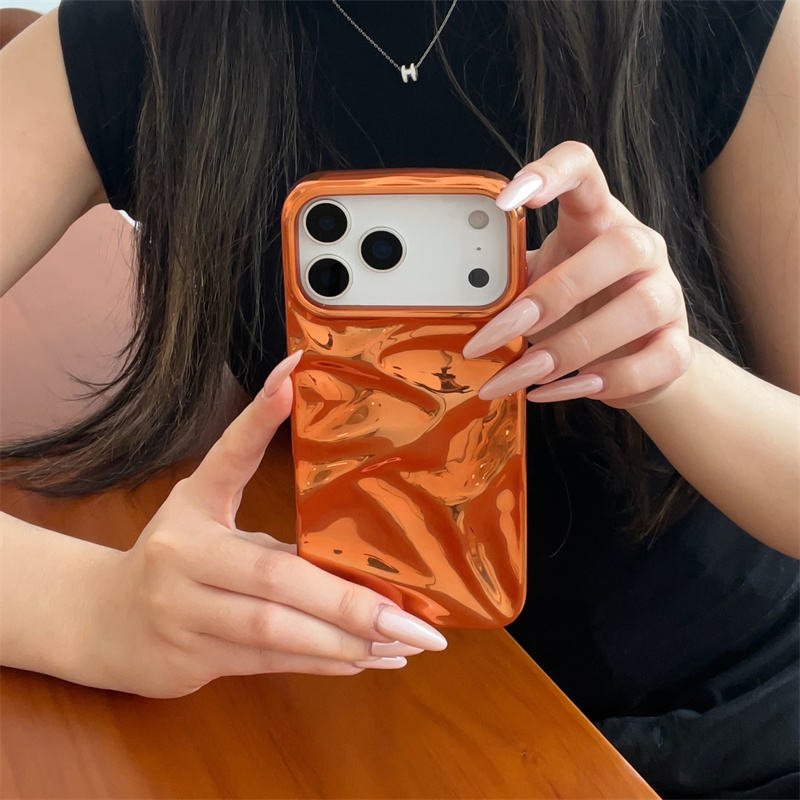 Luxury Electroplating Orange Water Ripple Shockproof TPU Mobile Phone Case Cover for iPhone 17 Pro Max 17 Air 16 15 14 13 12 11