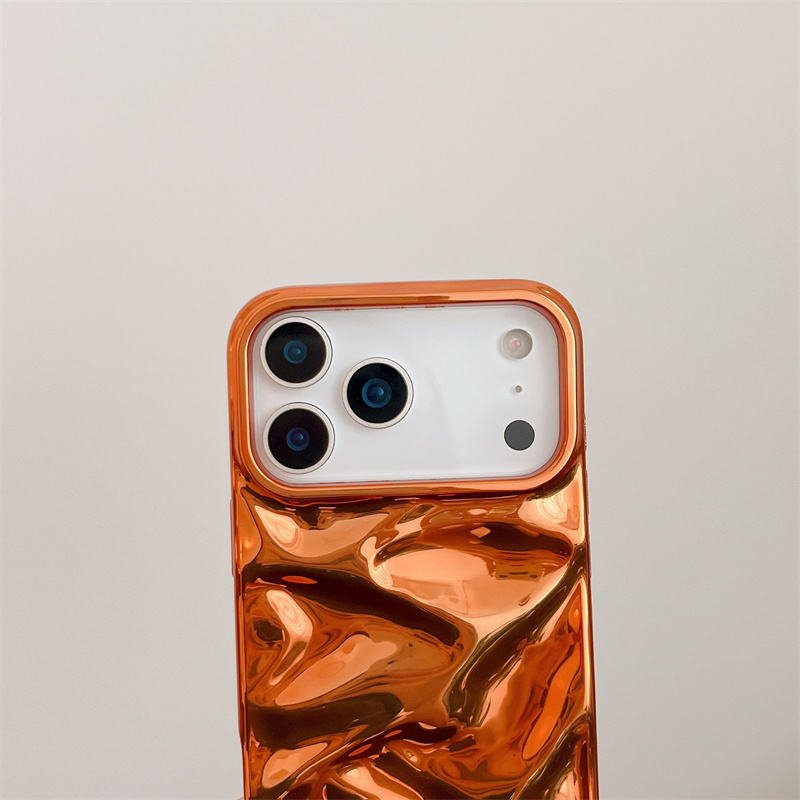Luxury Electroplating Orange Water Ripple Shockproof TPU Mobile Phone Case Cover for iPhone 17 Pro Max 17 Air 16 15 14 13 12 11