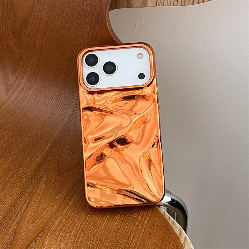 Luxury Electroplating Orange Water Ripple Shockproof TPU Mobile Phone Case Cover for iPhone 17 Pro Max 17 Air 16 15 14 13 12 11
