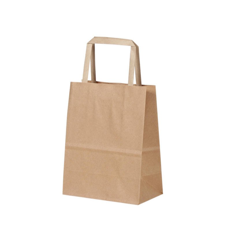 Craft Tote Paper Bags Custom Logo Packing With Hole Handle Food Takeaway to Go Lunch Brown Kraft Paper Bag