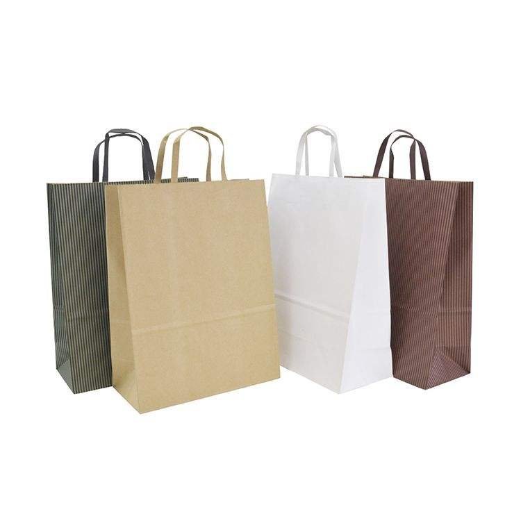 Craft Tote Paper Bags Custom Logo Packing With Hole Handle Food Takeaway to Go Lunch Brown Kraft Paper Bag