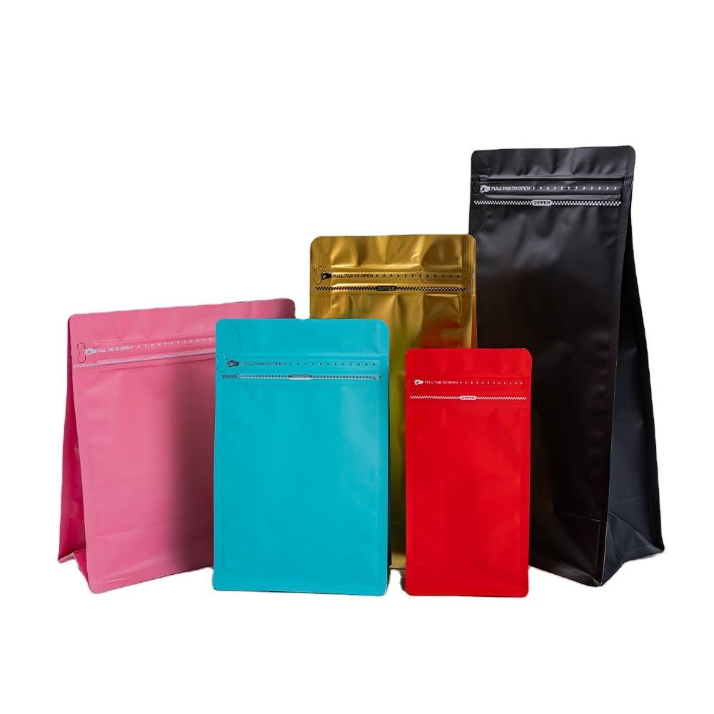 Kraft Paper Coffee Bean Bags 250g-1kg Bottom Gusset Heat Resistant Smell Proof Recyclable BOPP/VMPET/PE Zipper Top Valve Food