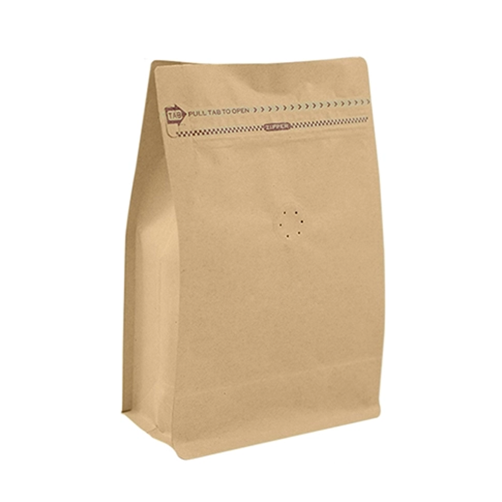 Kraft Paper Coffee Bean Bags 250g-1kg Bottom Gusset Heat Resistant Smell Proof Recyclable BOPP/VMPET/PE Zipper Top Valve Food