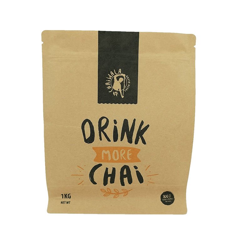 Kraft Paper Packaging Printing Flat Bottom Pouch Customized Size and Color