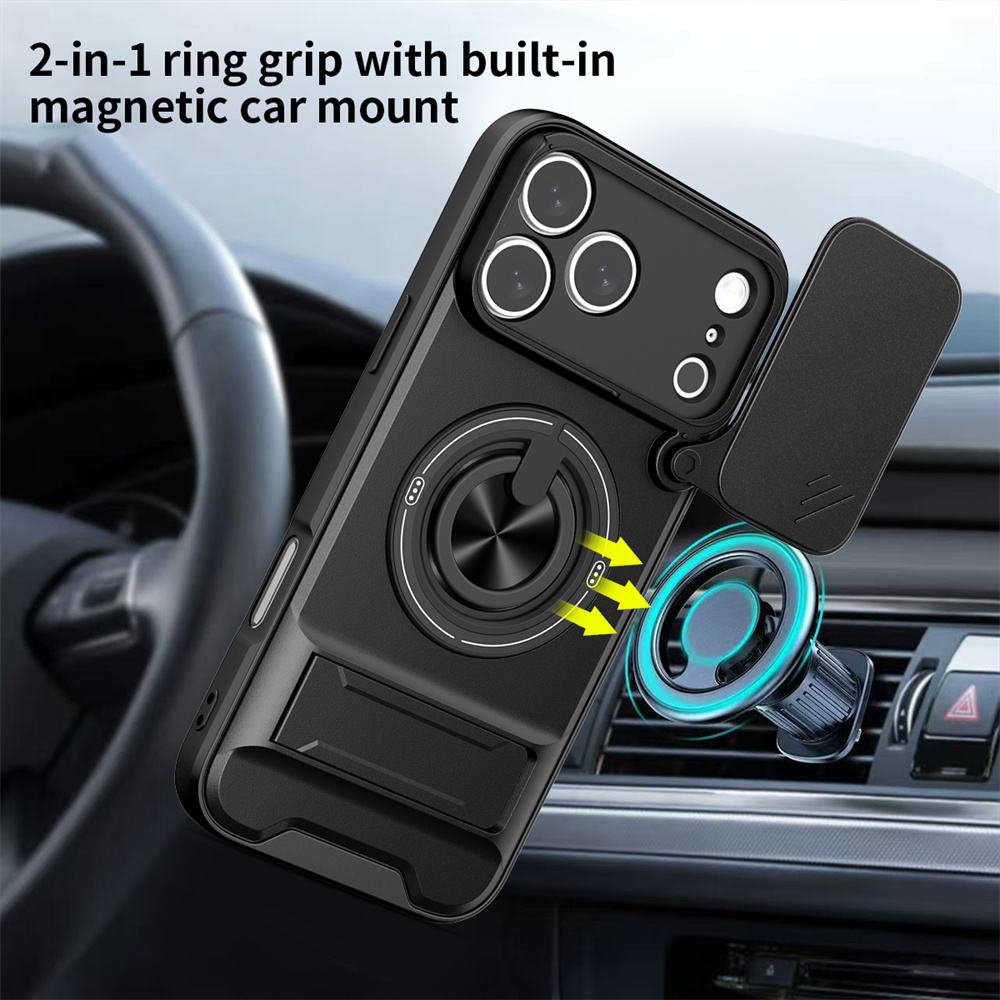 High Quality Slide Camera Lens Protection Magnetic Phone Case for iPhone 11 12 13 14 15 16 Pro Max 17 Air Case with Stand Holder