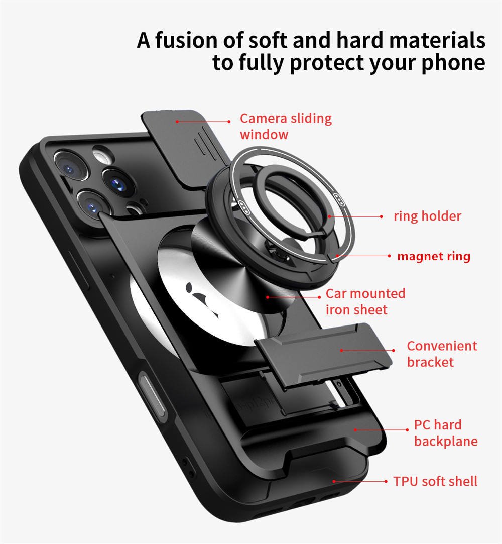 New Design Slide Camera Lens Protection Amor Shockproof Magnetic Phone Case for iPhone 11 12 13 14 15 16 Pro Max 17 Air Case