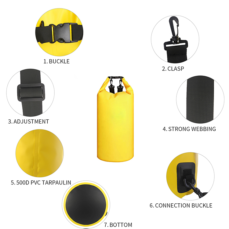 Custom Logo 500D PVC Tarpaulin Dry Bags 2L Boating Floating Foldable Hiking Kayak Ocean Pack Waterproof Bag for Outdoor Camping