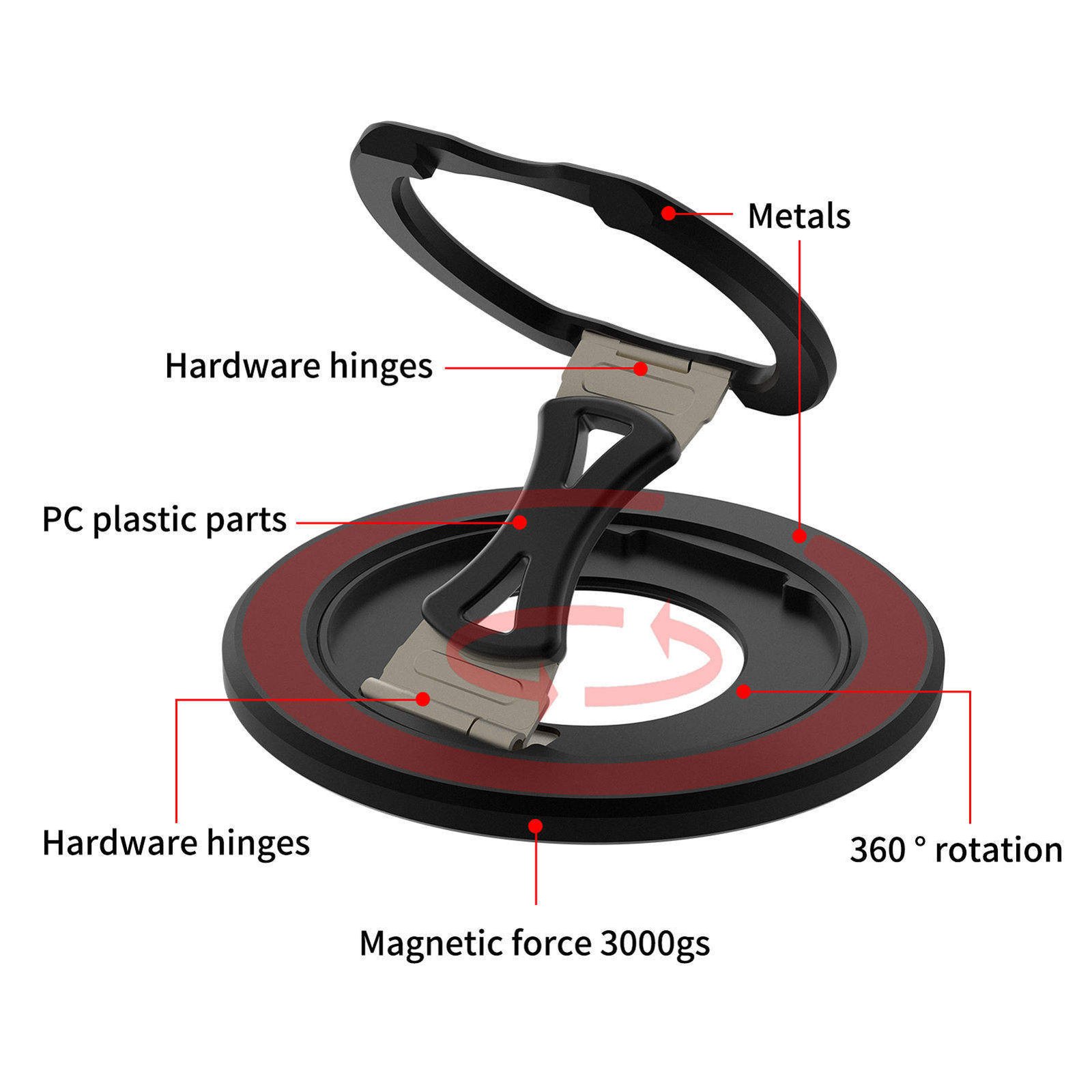 360 Degree Rotation Adjustable Foldable Magnetic Aluminum Alloy Universal Desk Stand Kickstand Finger Holder Grip Ring Holder