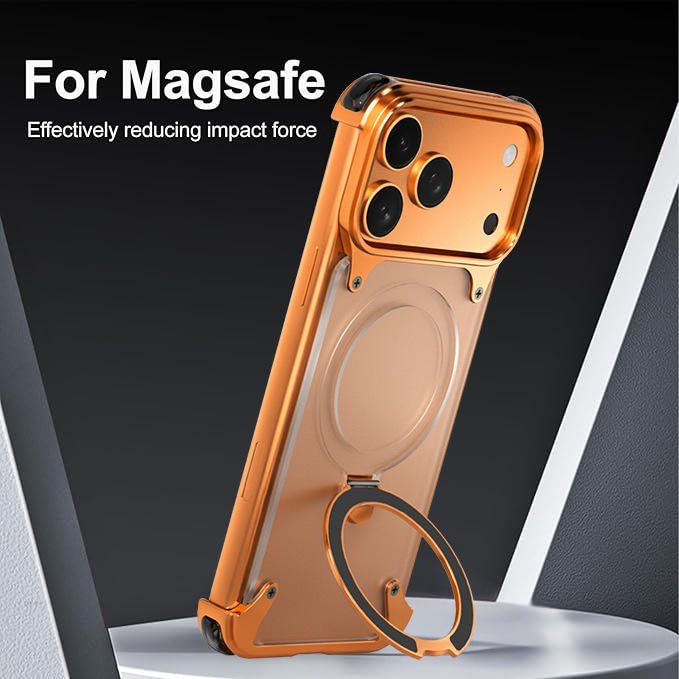 New Arrivals Matte Translucent Back Panel Metal Case for iPhone 17 15 16 Pro Max Magnetic Ring Stand Frameless Shockproof Cover