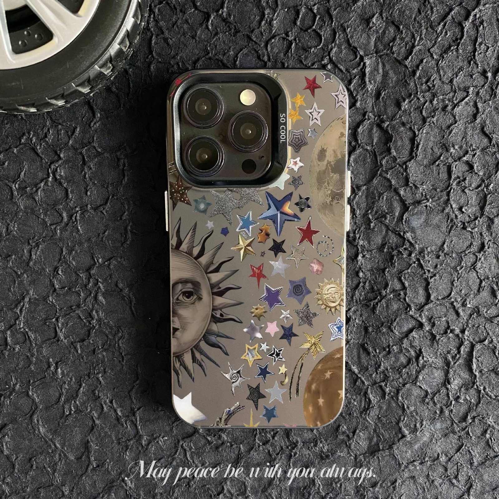 Star Sun Moon Electroplated PC Hard Phone case Suitable for iPhone 11 12 13 14 15 16 Pro 17 Max Plus Shockproof Back Cover