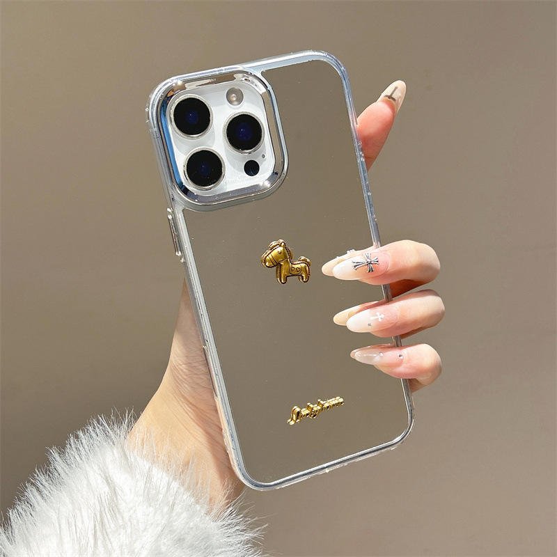 Electroplating High-definition Mirror 3D Gold pony Anti Fall Protective Cover Suitable for IPhone17AIR 12 13 14 15 16 New Model