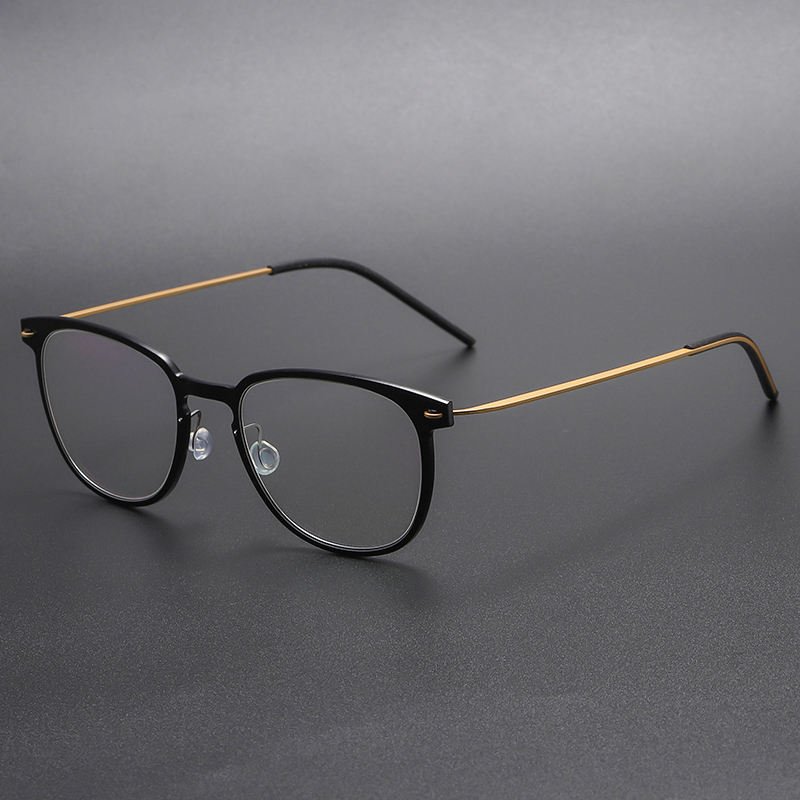 Wholesale Fashionable Full Rim Round Eye Glasses Titanium Lightweight Comfortable Design Black Gold Luxury