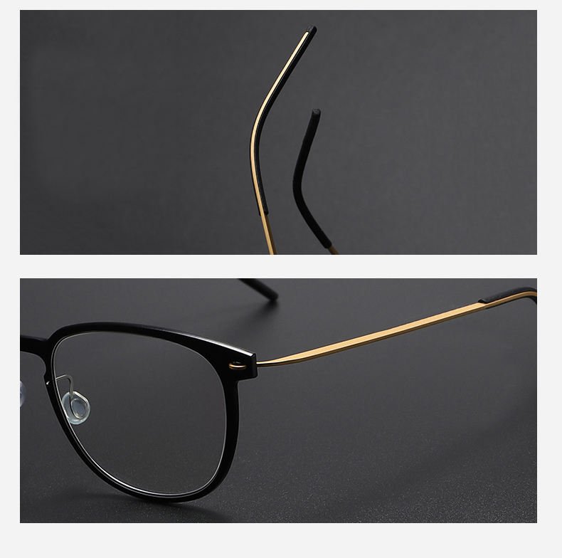 Wholesale Fashionable Full Rim Round Eye Glasses Titanium Lightweight Comfortable Design Black Gold Luxury