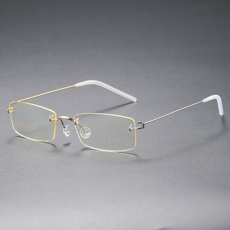 Titanium Eyewear High Quality Lightweight Unisex Rimless Oval Screwless Luxury Design Light Filtering Reading Glasses Wearing