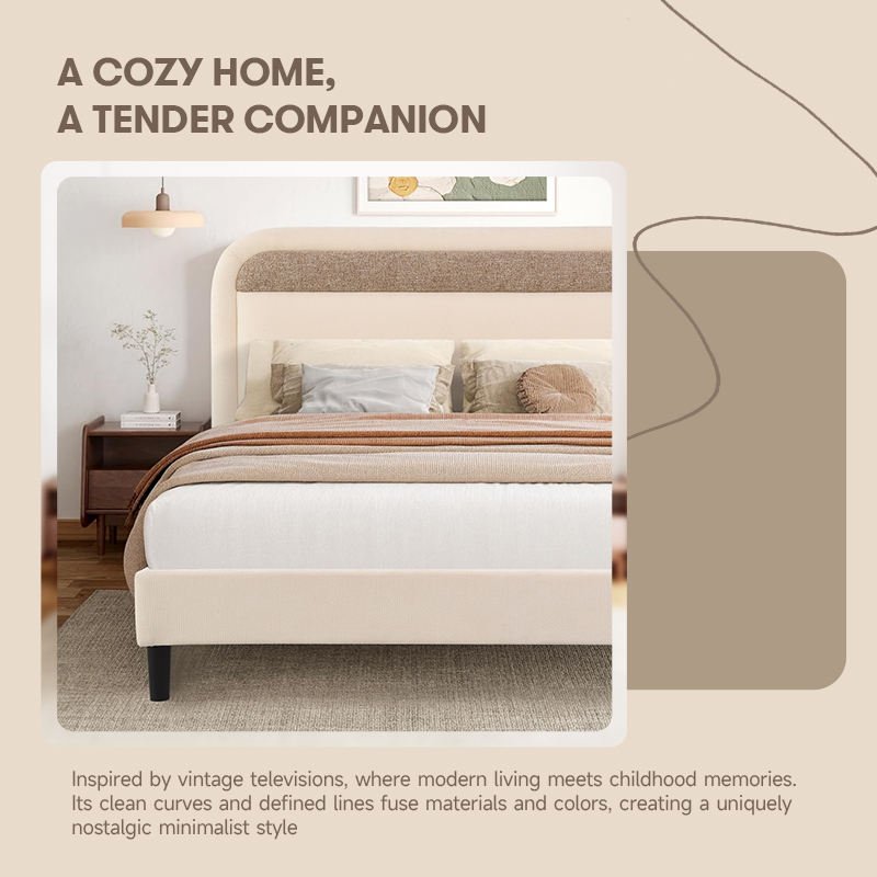 Modern Design Tufted Two-Tone Velvet Soft Bed Frame Minimalist Bedroom Sets