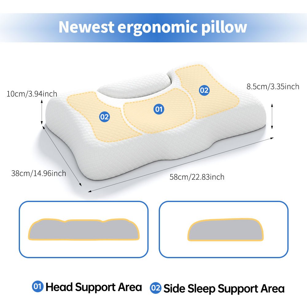 Modern Cervical Pillow for Neck Pain Relief Contour Memory Foam Hypoallergenic Neck Support for Side Back Stomach Sleepers