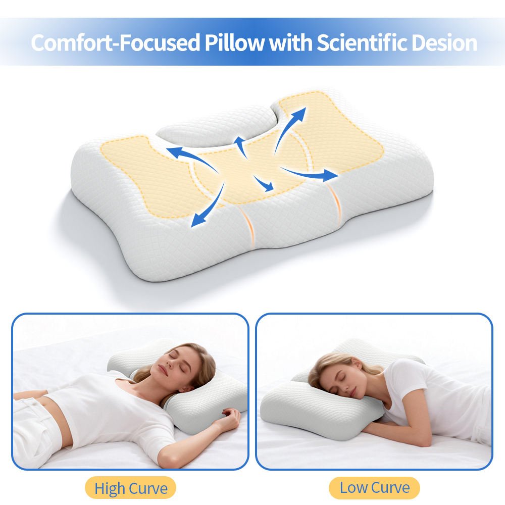 Modern Cervical Pillow for Neck Pain Relief Contour Memory Foam Hypoallergenic Neck Support for Side Back Stomach Sleepers
