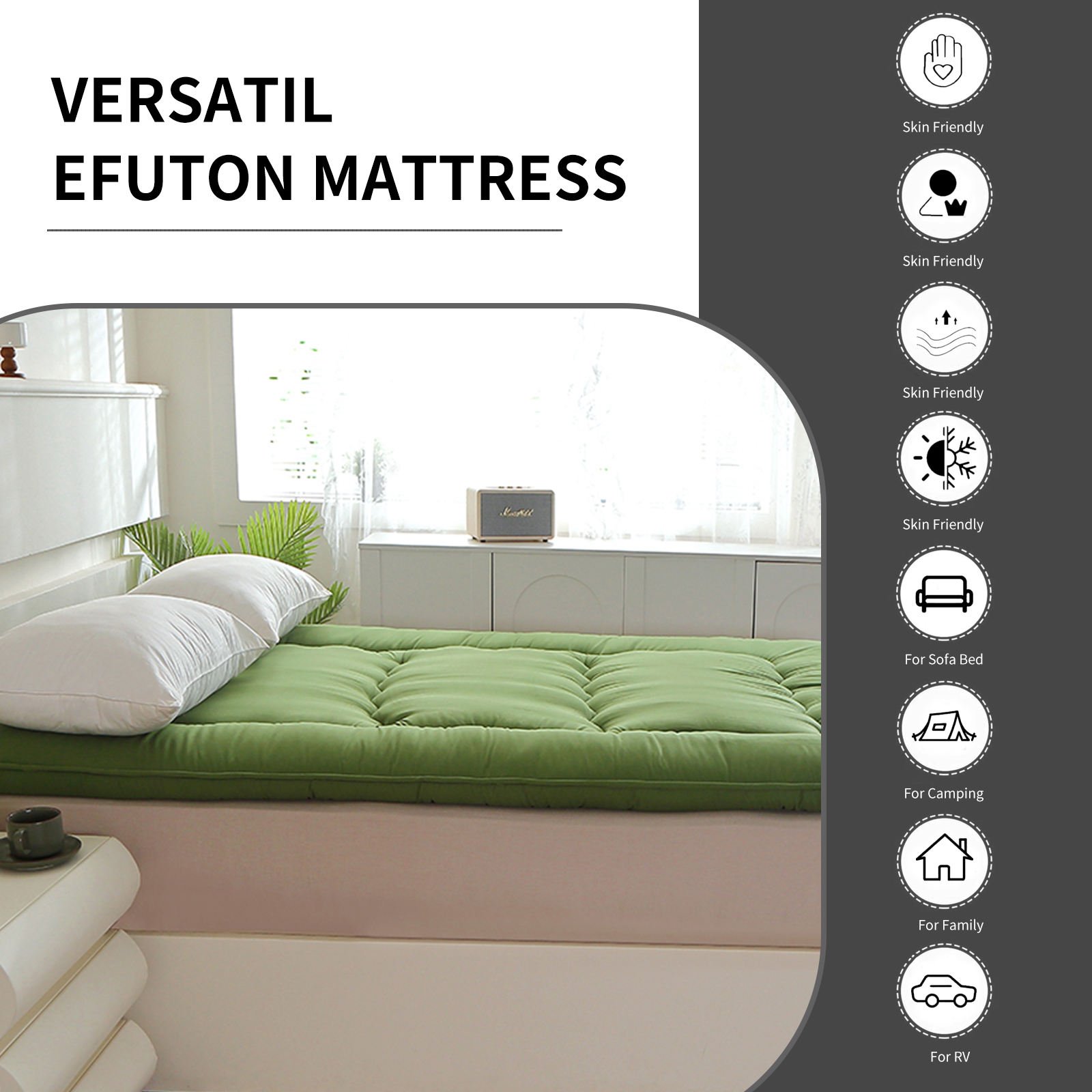 Easyum 137x203cm 152x203cm Full Queen Quilted Memory Foam Tatami Futon Mattress Pad 200TC All-Season Machine Wash Home Bed Mat