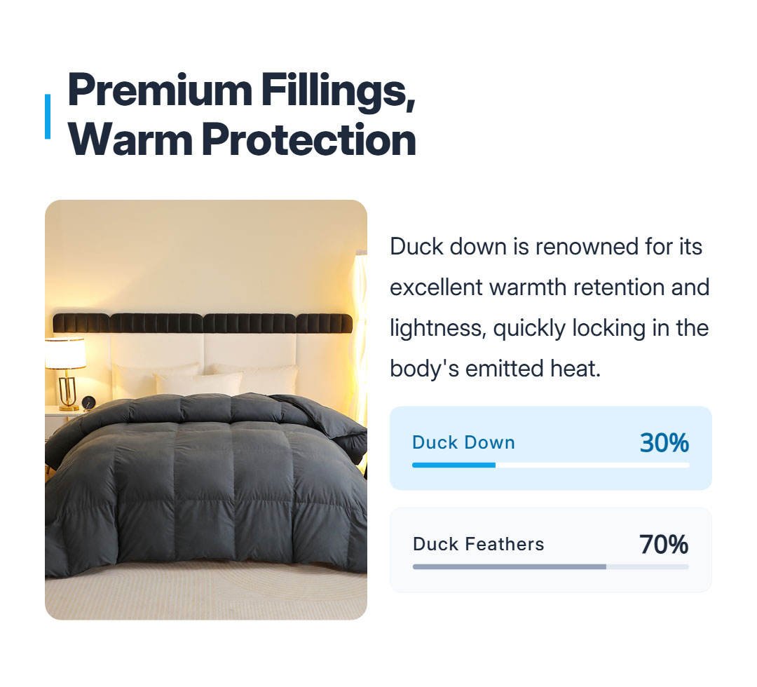 1 Piece 30% Duck Down 70% Feather Winter Washable Simple Quilted Comforter for Hotel & Home Use Bedding